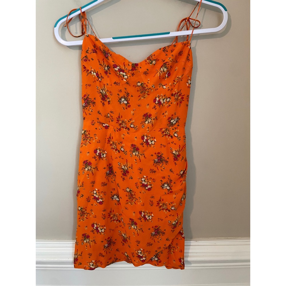 Reformation Saoirse Orange Floral Sweetheart Faux Wrap Dress Size 2 Summer - Picture 3 of 12